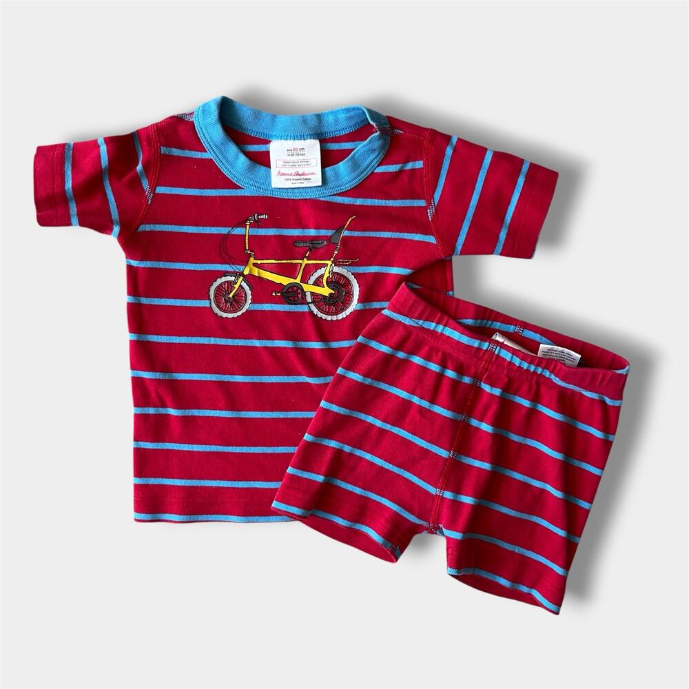Hanna Andersson Red Striped Bicycle Short John Pajamas 80 cm 18-24 Months